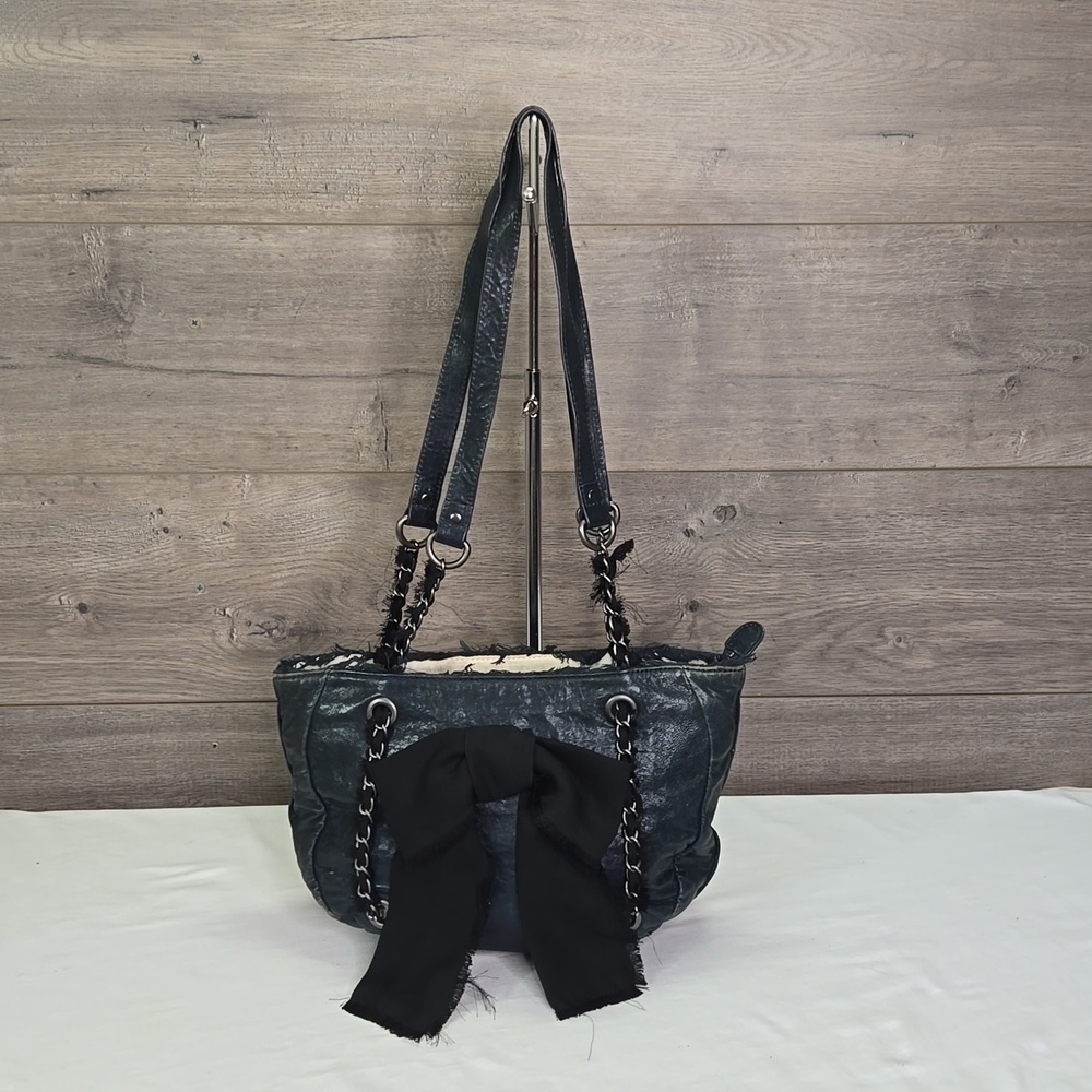 Anthropologie Miss Albright Bow Navy Blue Leather Shoulder Bag
